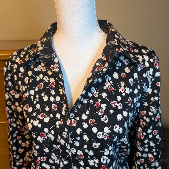 Chaps Shirt Women 0X Black Floral Non Iron Long Sleeve Button Down Top - Picture 5 of 14